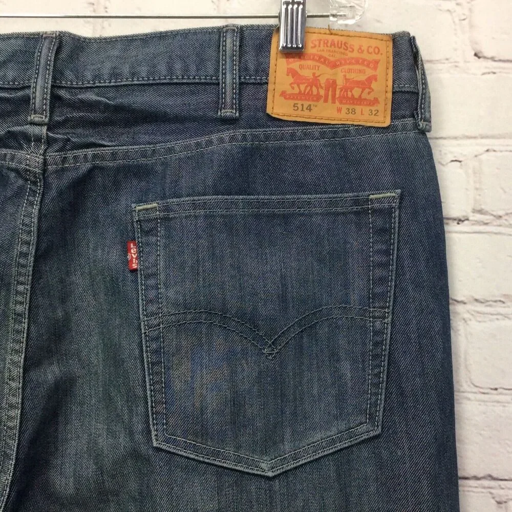 Levi's 514 Jeans Men's Size 38x32 Blue Med Wash Stretch Straight Leg Festival